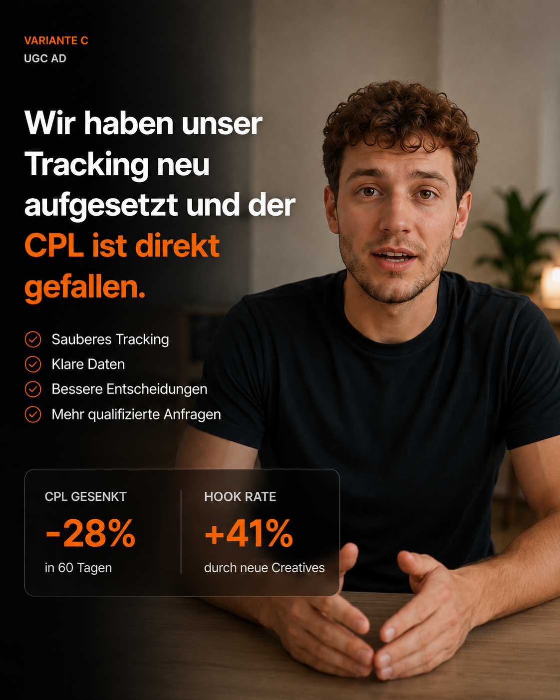 UGC Ad als Standbild: Sprecher erklärt das Kampagnentracking.
